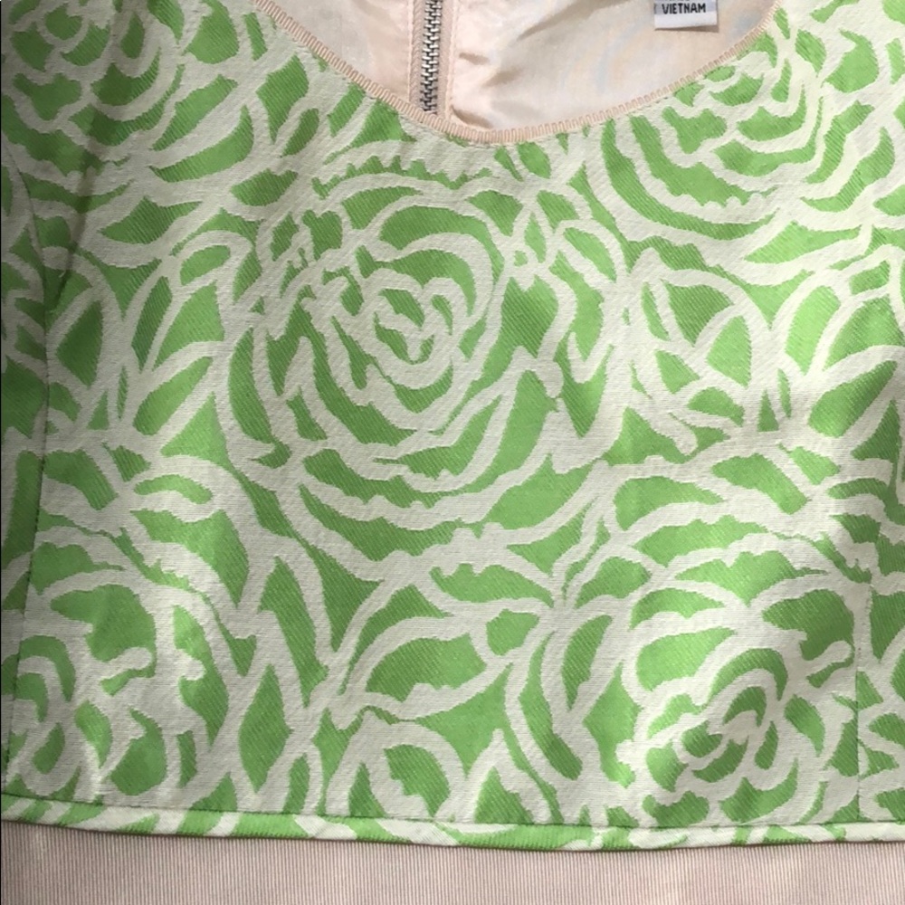 Lime Green and Cream Rose Pattern Sleeveless Dress